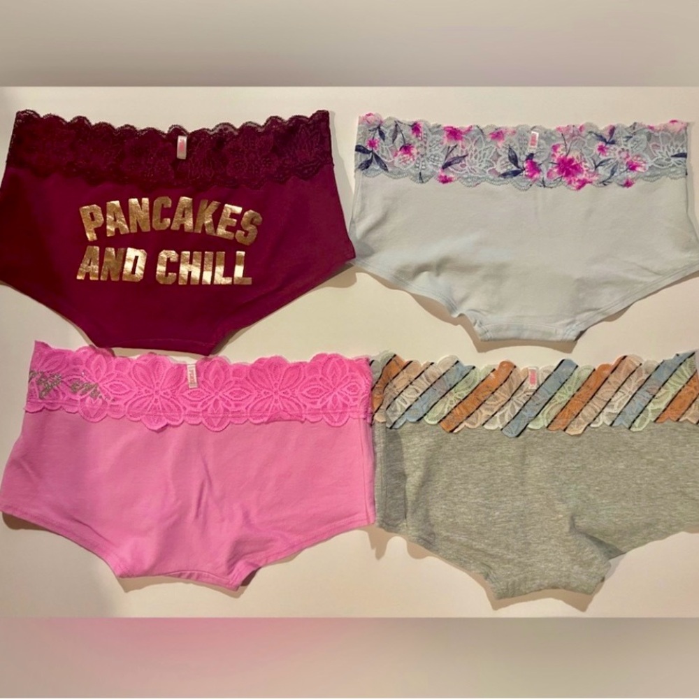 Bundle of Victoria’s Secret PINK Lace Waist Low Rise Boyshort Panties VS Small S